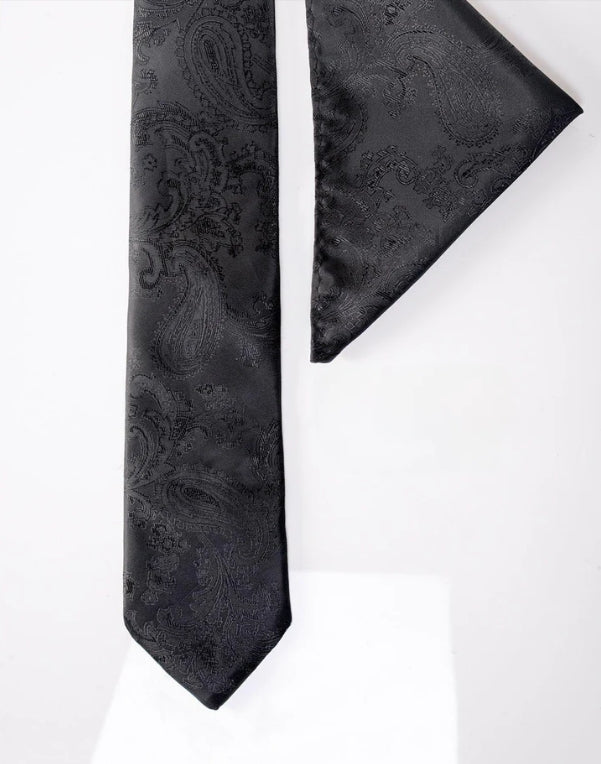 Ensemble Gentlemens Marc Darcy noir avec cravate paisley et pochette