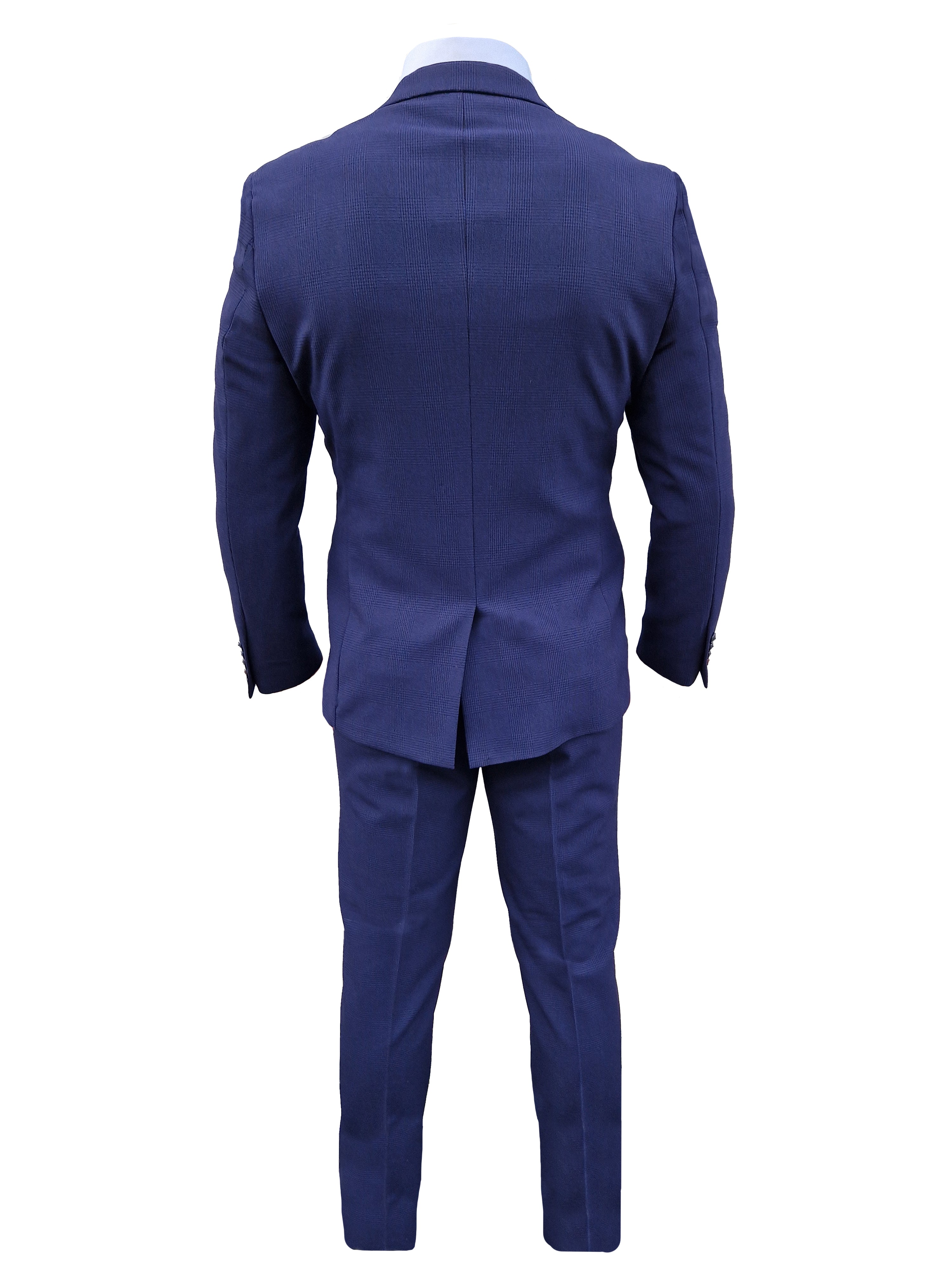 Costume pour homme à carreaux bleu foncé en 3 pièces