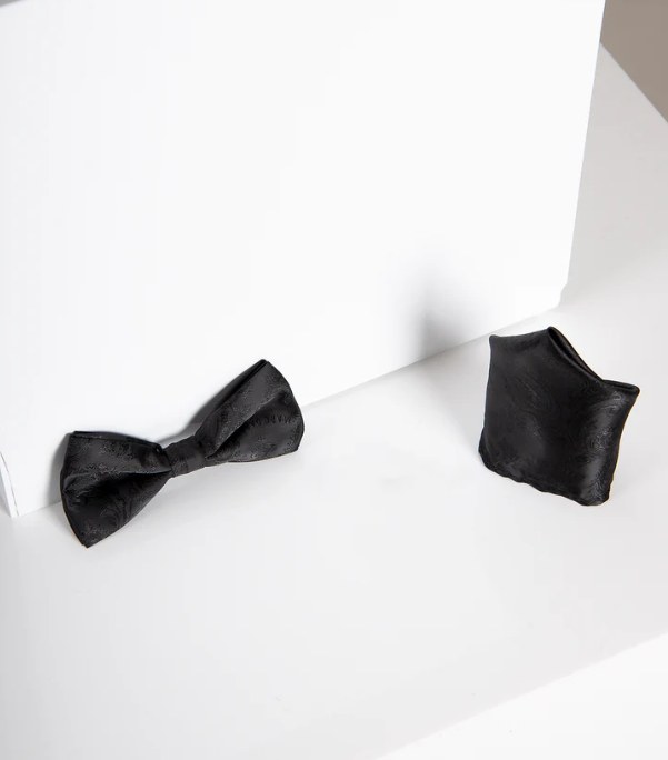 Ensemble Gentlemen Marc Darcy Black Paisley Bow Tie with Pocket Square