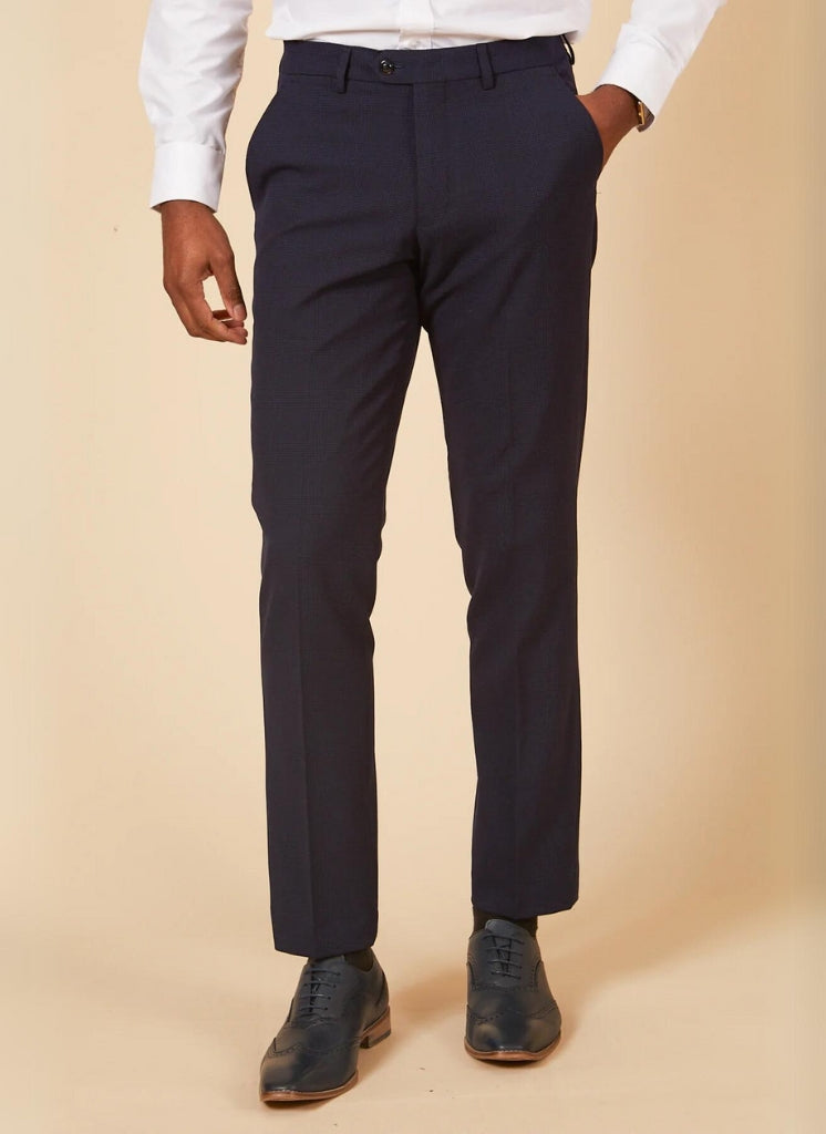 Marc Darcy - Pantalon à Motif Carreaux Bleu Marine Bromley