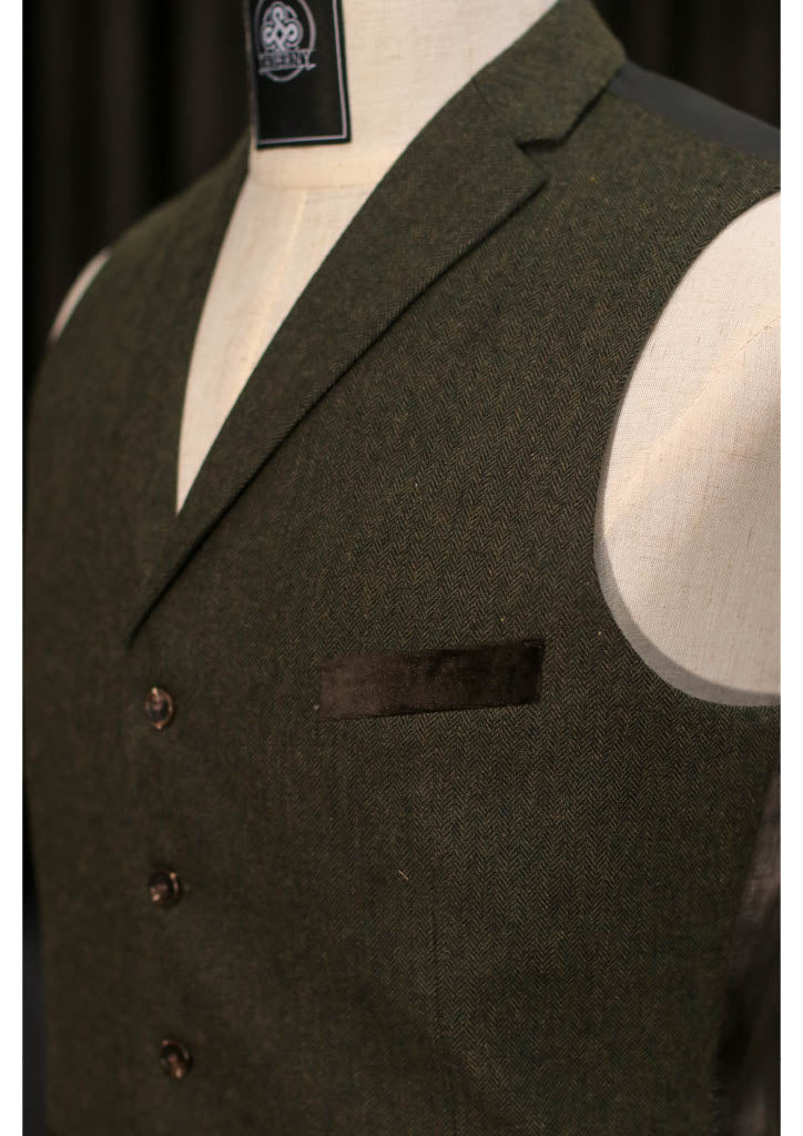 TAVERNY Chief - Costume pour hommes en tweed vert olive.
