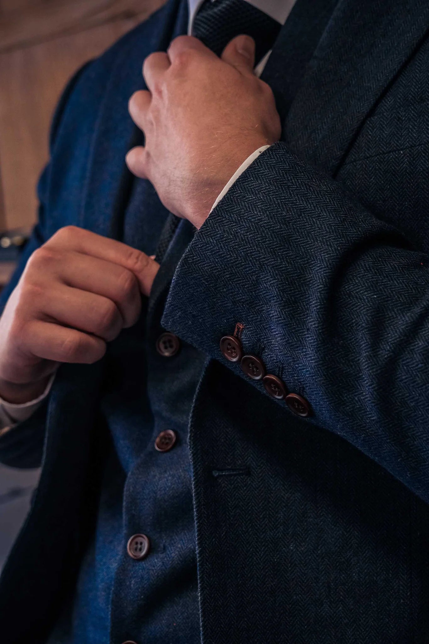TAVERNY Chief - Costume homme Tweed Marine - Driedelig pak