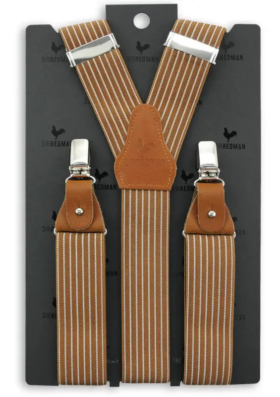 Bretelles classiques coloris cognac avec passants en cuir